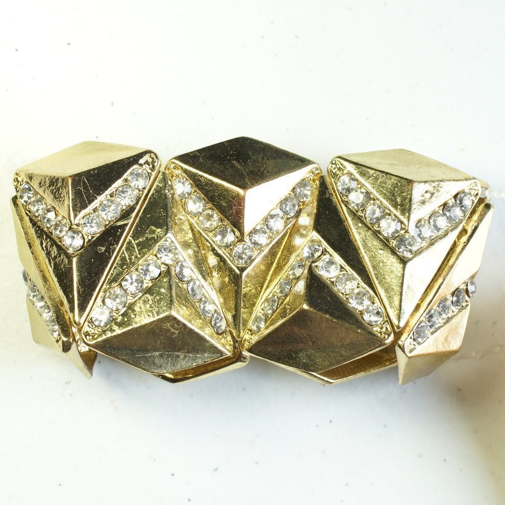 Gold Facetted Wide Band Stretch Fit Bracelet